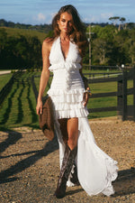 Load image into Gallery viewer, Annelise V-Neck Ruffle Maxi Dress - Ivory
