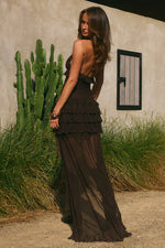 Load image into Gallery viewer, Annelise V-Neck Ruffle Maxi Dress - Bitter Chocolate
