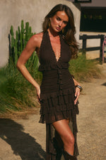 Load image into Gallery viewer, Annelise V-Neck Ruffle Maxi Dress - Bitter Chocolate
