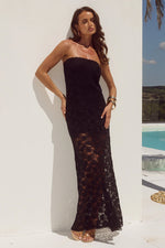 Load image into Gallery viewer, Kinera Strapless Lace Maxi Dress - Black
