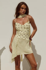 Load image into Gallery viewer, Alora Scoop Neck Mini Dress - Lemon/Choc Polka
