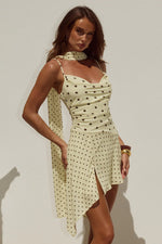 Load image into Gallery viewer, Alora Scoop Neck Mini Dress - Lemon/Choc Polka
