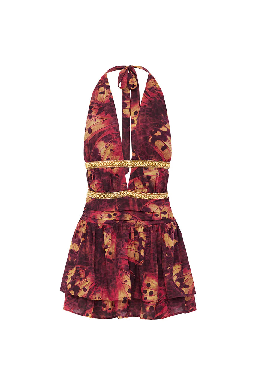 Xylia Halter Low Plunge Mini Dress - Eliana Red