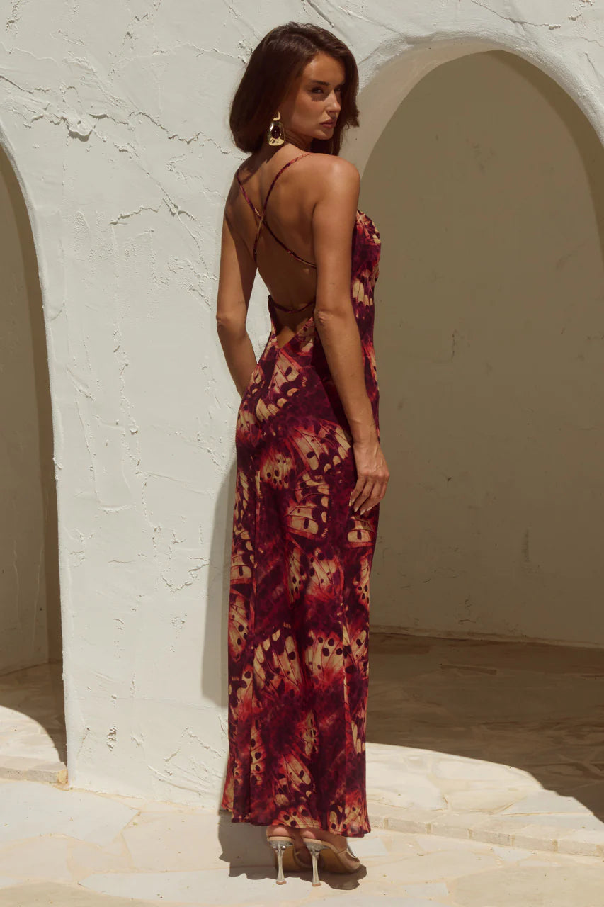 Benito Cowl Cross Back Maxi Dress - Eliana Red