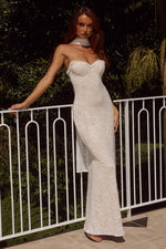 Load image into Gallery viewer, Amana Strapless Scarf Maxi Dress - White
