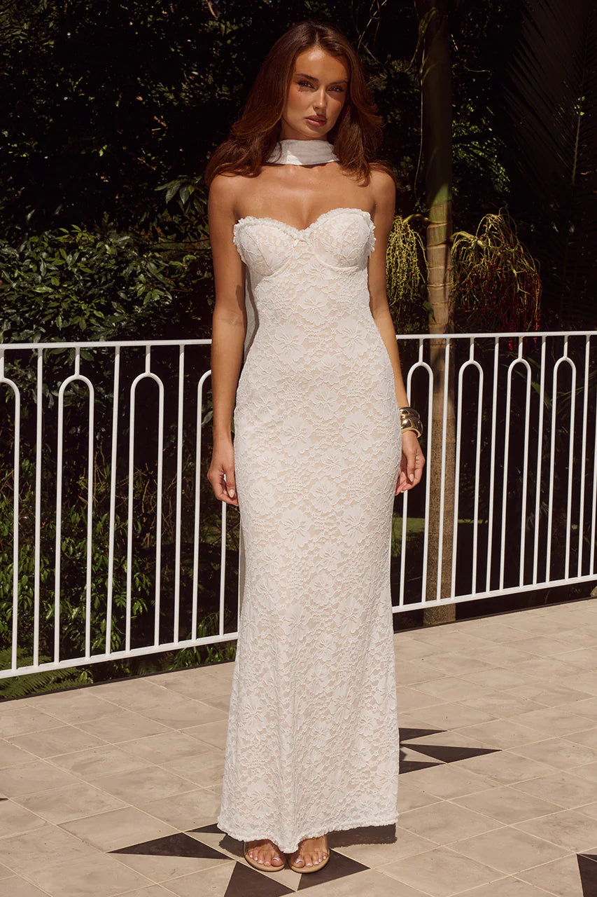 Amana Strapless Scarf Maxi Dress - White