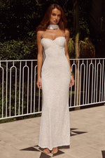 Load image into Gallery viewer, Amana Strapless Scarf Maxi Dress - White
