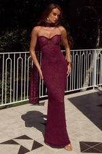 Load image into Gallery viewer, Amana Strapless Scarf Maxi Dress - Wine

