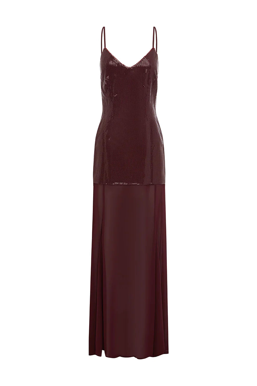 Tulia Low Back Maxi Dress - Wine