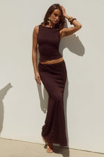 Load image into Gallery viewer, Orlean Low Waist Lace Maxi Skirt - Chocolate
