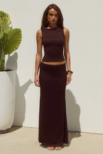 Load image into Gallery viewer, Orlean Low Waist Lace Maxi Skirt - Chocolate
