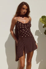 Load image into Gallery viewer, Alora Scoop Neck Mini Dress - Choc/Lemon Polka
