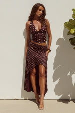 Load image into Gallery viewer, Melody Flounce Midi Skirt - Choc/Lemon Polka
