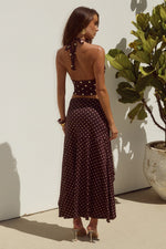 Load image into Gallery viewer, Melody Flounce Midi Skirt - Choc/Lemon Polka
