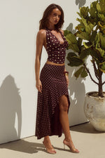 Load image into Gallery viewer, Melody Flounce Midi Skirt - Choc/Lemon Polka
