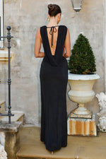 Load image into Gallery viewer, Aralia Plunge Cowl Back Maxi Dress - Black
