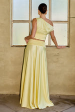 Load image into Gallery viewer, Amadine Panelled Train Maxi Skirt - Lemon
