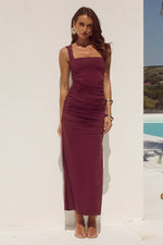 Load image into Gallery viewer, Sharni Ruched Midi Dress - Plum

