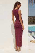 Load image into Gallery viewer, Sharni Ruched Midi Dress - Plum
