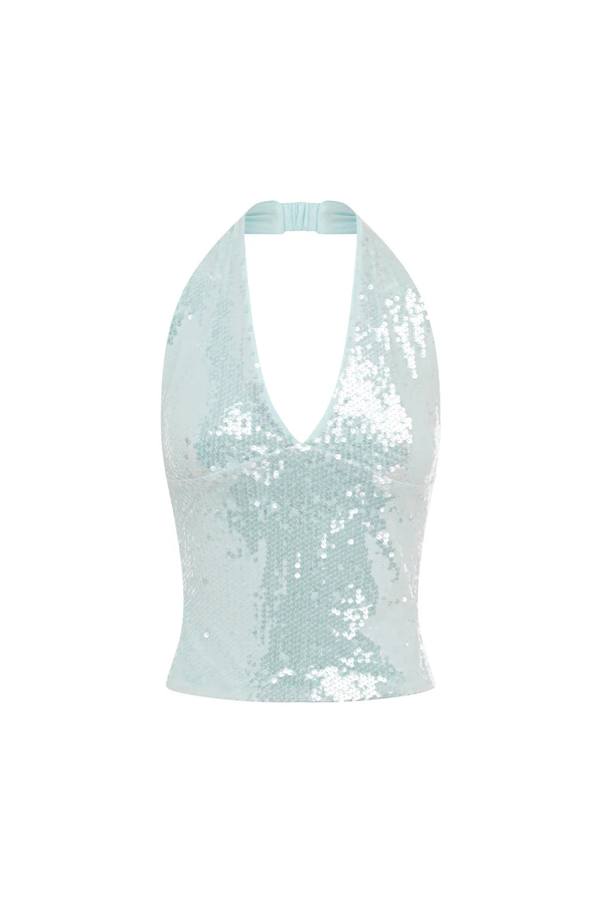Adeluna Deep Plunge Halter Top - Sky Blue