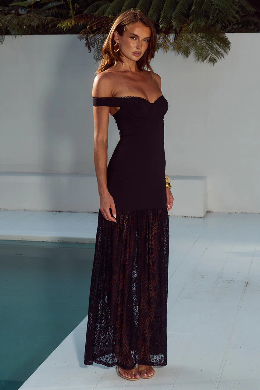 Shayla Off Shoulder Maxi Dress - Black