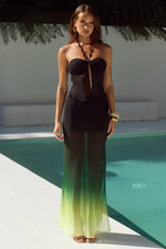 Load image into Gallery viewer, Brandy Sheer Low Waist Maxi Skirt - Pine Ombre

