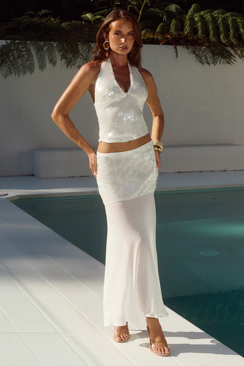 Adeluna Sheer Bottom Maxi Skirt - White
