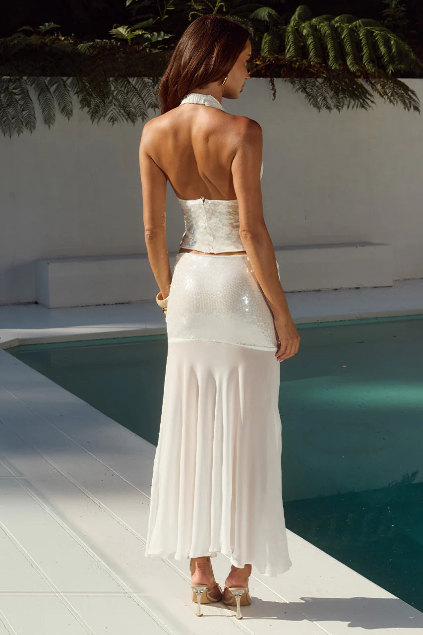 Adeluna Sheer Bottom Maxi Skirt - White