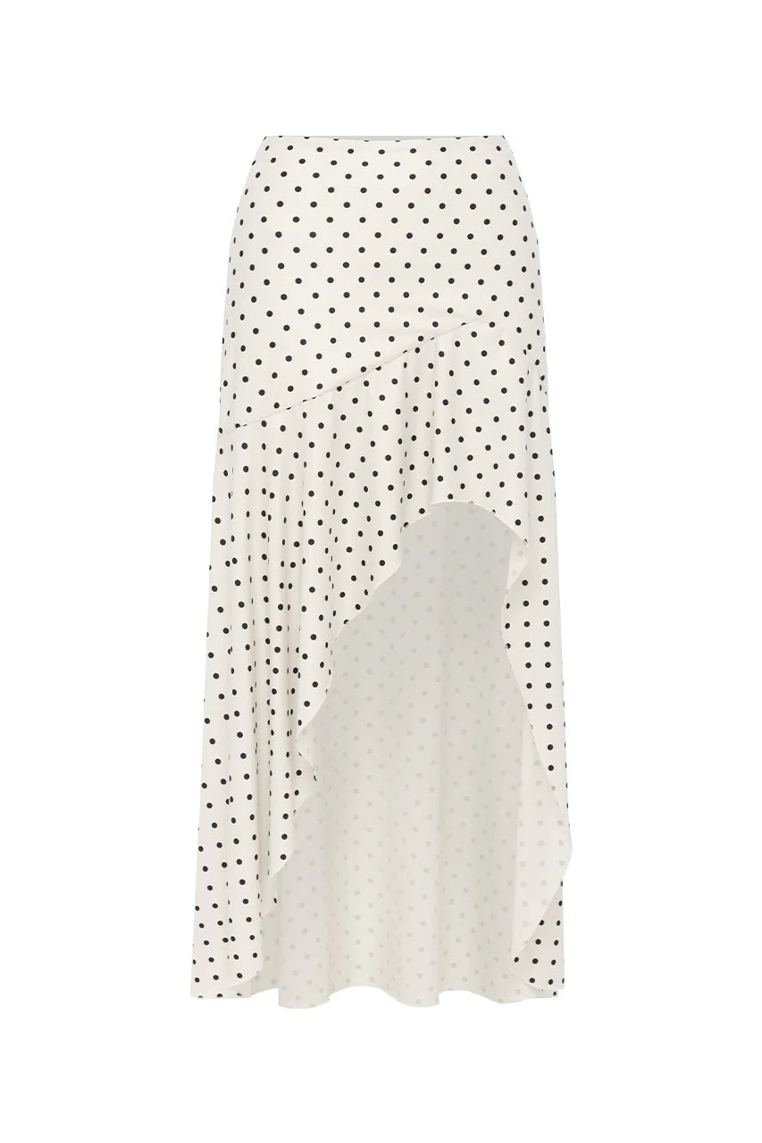 Melody Flounce Midi Skirt - Cream/Black Polka