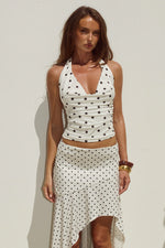 Load image into Gallery viewer, Melody Halter Cowl Top - Cream/Black Polka
