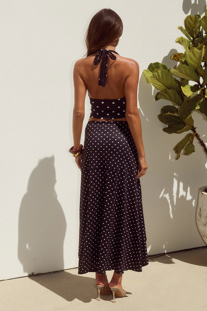 Melody Flounce Midi Skirt - Black/White Polka