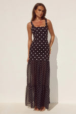 Load image into Gallery viewer, Tillie Sheer Bottom Maxi Dress - Black/White Polka
