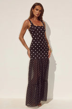 Load image into Gallery viewer, Tillie Sheer Bottom Maxi Dress - Black/White Polka
