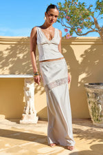 Load image into Gallery viewer, Amara Lace Trim Maxi Skirt - Champagne
