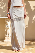 Load image into Gallery viewer, Amara Lace Trim Maxi Skirt - Champagne
