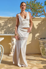 Load image into Gallery viewer, Amara Lace Trim Maxi Skirt - Champagne
