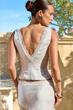 Load image into Gallery viewer, Amara V-Neck Lace Trim Top - Champagne
