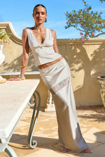 Load image into Gallery viewer, Amara V-Neck Lace Trim Top - Champagne
