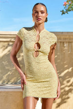 Load image into Gallery viewer, Luani Mandarin Collar Mini Dress - Lemon
