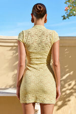 Load image into Gallery viewer, Luani Mandarin Collar Mini Dress - Lemon

