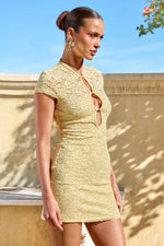 Load image into Gallery viewer, Luani Mandarin Collar Mini Dress - Lemon
