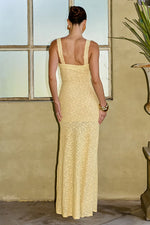 Load image into Gallery viewer, Silene Front Split Lace Maxi Dress - Lemon
