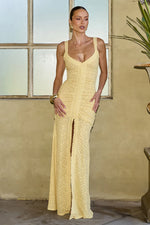 Load image into Gallery viewer, Silene Front Split Lace Maxi Dress - Lemon
