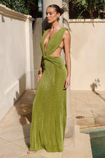 Load image into Gallery viewer, Aralia Plunge Cowl Back Maxi Dress - Palm
