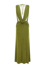 Load image into Gallery viewer, Aralia Plunge Cowl Back Maxi Dress - Palm
