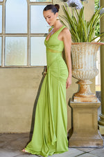 Load image into Gallery viewer, Sophia V-Neck Lace Trim Maxi Dress - Palm
