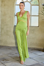 Load image into Gallery viewer, Sophia V-Neck Lace Trim Maxi Dress - Palm
