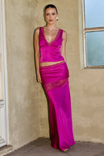 Load image into Gallery viewer, Amara Lace Trim Maxi Skirt - Fuchsia
