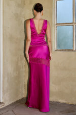 Load image into Gallery viewer, Amara Lace Trim Maxi Skirt - Fuchsia
