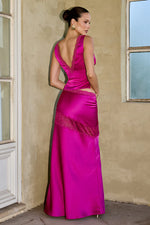 Load image into Gallery viewer, Amara V-Neck Lace Trim Top - Fuchsia
